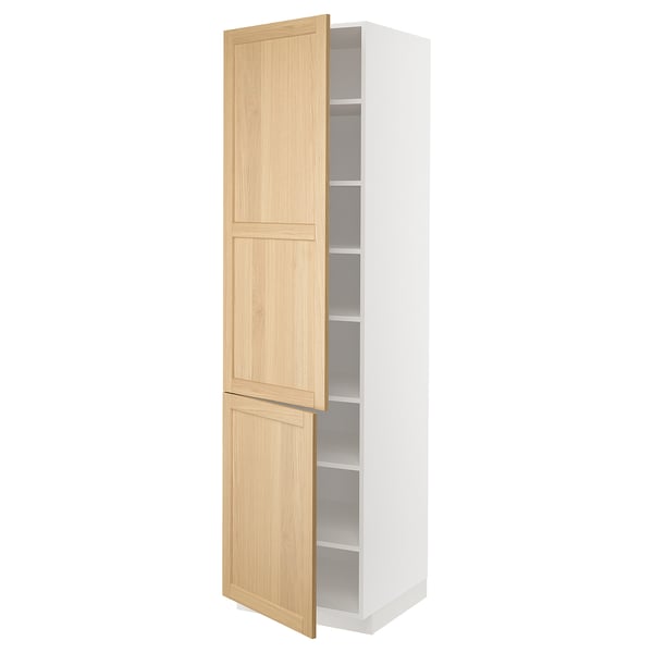 METOD high cabinet with shelves/2 doors, white/Forsbacka oak, 60x60x220 cm