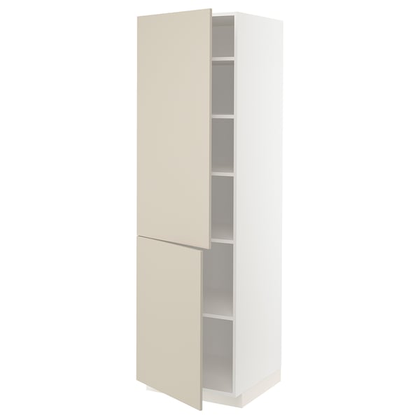 METOD high cabinet with shelves/2 doors, white/Havstorp beige, 60x60x200 cm