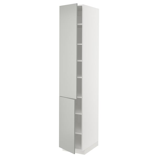 METOD high cabinet with shelves/2 doors, white/Havstorp light grey, 40x60x220 cm