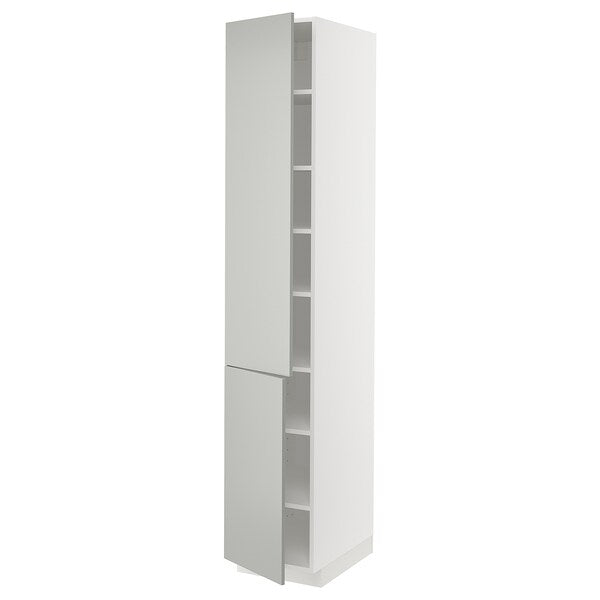 METOD - High cabinet with shelves/2 doors, white/Havstorp light grey, 40x60x220 cm