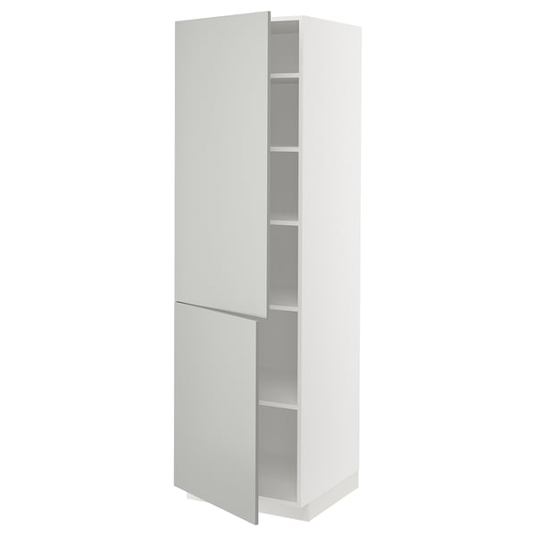 METOD high cabinet with shelves/2 doors, white/Havstorp light grey, 60x60x200 cm