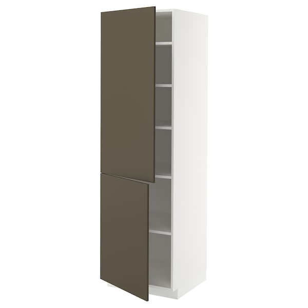 METOD - High cabinet with shelves/2 doors, white/Havstorp brown-beige, 60x60x200 cm