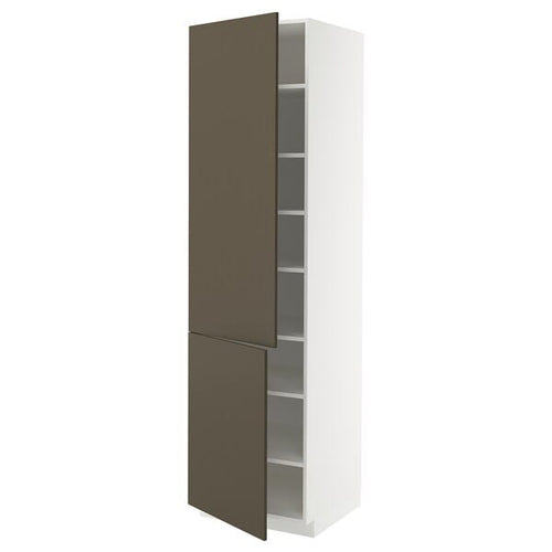 METOD - METOD High cabinet with shelves/2 doors, white/Havstorp brown-beige, 60x60x220 cm