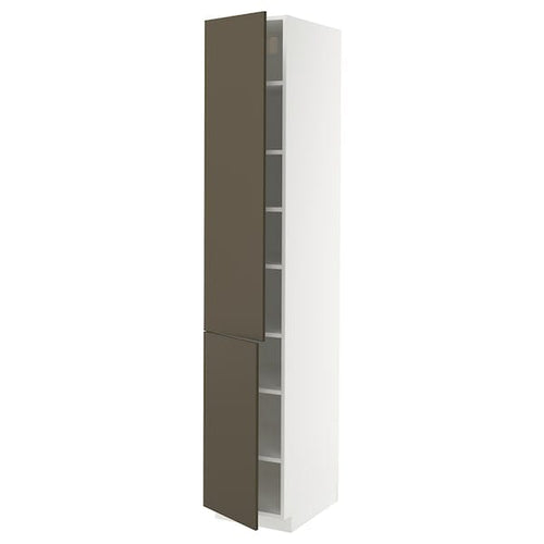 METOD - METOD High cabinet with shelves/2 doors, white/Havstorp brown-beige, 40x60x220 cm