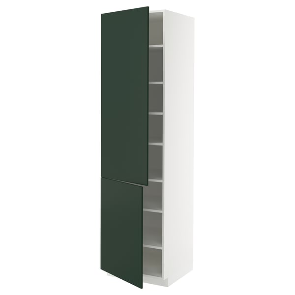 METOD high cabinet with shelves/2 doors, white/Havstorp deep green, 60x60x220 cm