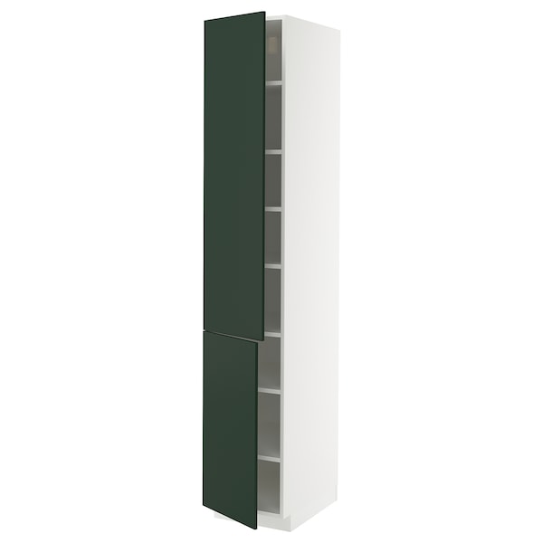 METOD - High cabinet with shelves/2 doors, white/Havstorp deep green, 40x60x220 cm