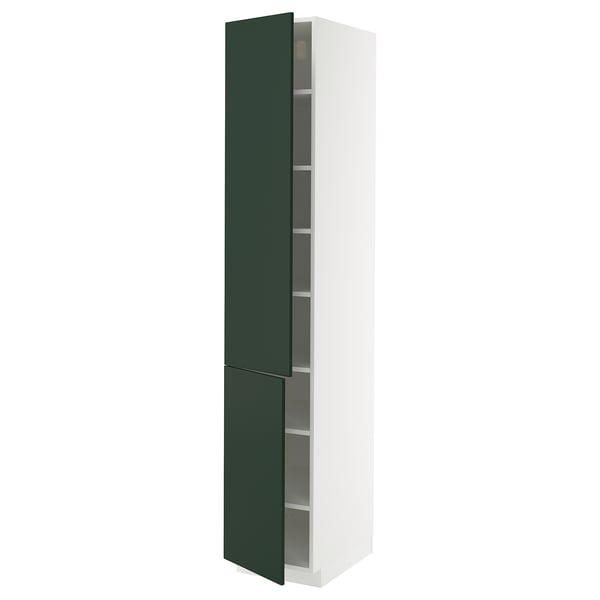 METOD - METOD High cabinet with shelves/2 doors, white/Havstorp deep green, 40x60x220 cm