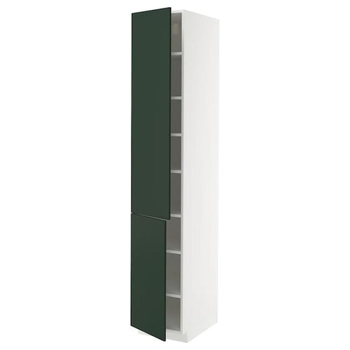 METOD - METOD High cabinet with shelves/2 doors, white/Havstorp deep green, 40x60x220 cm