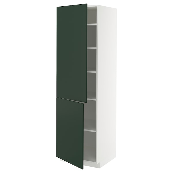 METOD - High cabinet with shelves/2 doors, white/Havstorp deep green, 60x60x200 cm