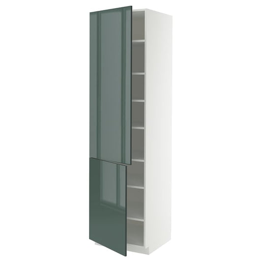 METOD - METOD High cabinet with shelves/2 doors, white/Kallarp high-gloss dark grey-green, 60x60x220 cm