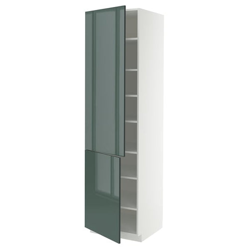 METOD - METOD High cabinet with shelves/2 doors, white/Kallarp high-gloss dark grey-green, 60x60x220 cm