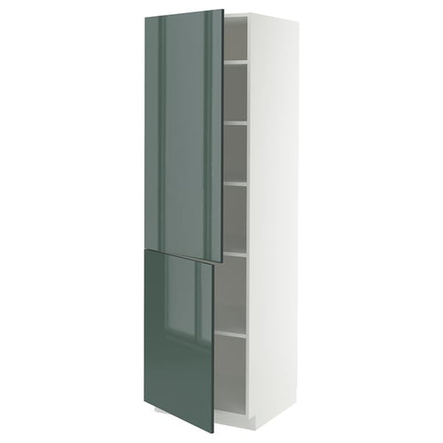 METOD high cabinet with shelves/2 doors, white/Kallarp high-gloss dark grey-green, 60x60x200 cm