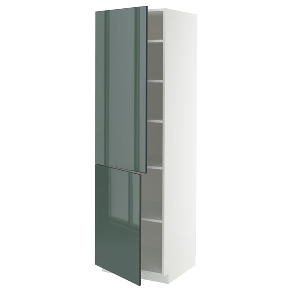 METOD - METOD High cabinet with shelves/2 doors, white/Kallarp high-gloss dark grey-green, 60x60x200 cm