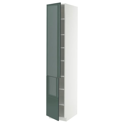 METOD - METOD High cabinet with shelves/2 doors, white/Kallarp high-gloss dark grey-green, 40x60x220 cm