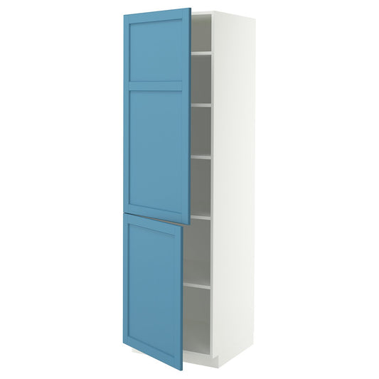 METOD high cabinet with shelves/2 doors, white/Lerhyttan blue, 60x60x200 cm
