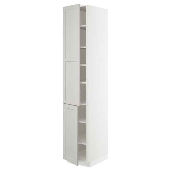 METOD high cabinet with shelves/2 doors, white/Lerhyttan light grey, 40x60x220 cm