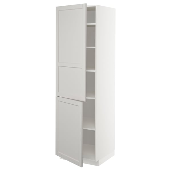 METOD - METOD High cabinet with shelves/2 doors, white/Lerhyttan light grey, 60x60x200 cm