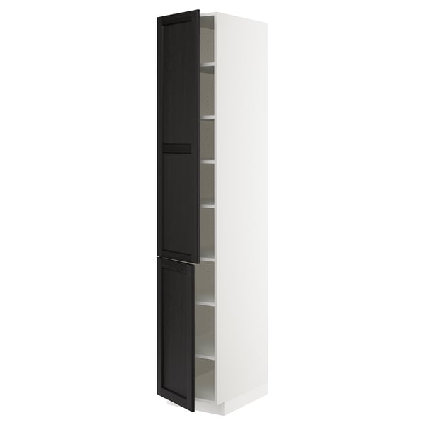 METOD - Tall cabinet with shelves/2 doors, white/Lerhyttan stained black,40x60x220 cm