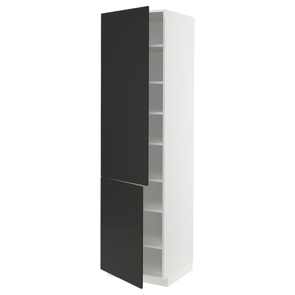 METOD high cabinet with shelves/2 doors, white/Nickebo matt anthracite, 60x60x220 cm