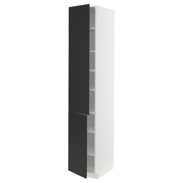 METOD high cabinet with shelves/2 doors, white/Nickebo matt anthracite, 40x60x220 cm