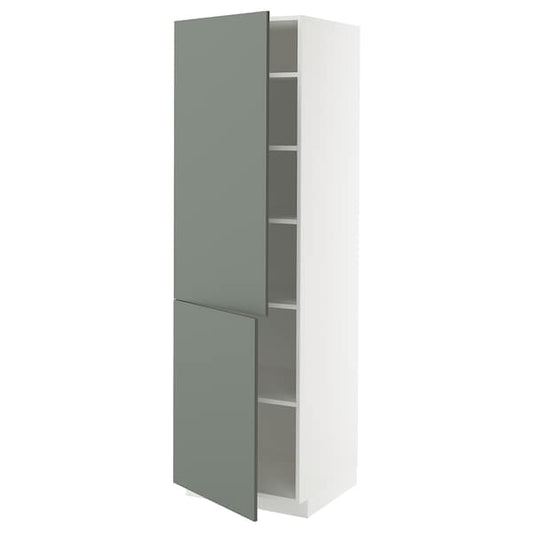 Ikea METOD - High cabinet with shelves/2 doors, white/Nickebo matt grey-green, 60x60x200 cm