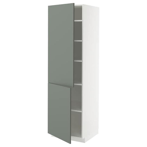 METOD high cabinet with shelves/2 doors, white/Nickebo matt grey-green, 60x60x200 cm