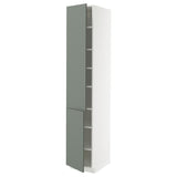 METOD high cabinet with shelves/2 doors, white/Nickebo matt grey-green, 40x60x220 cm