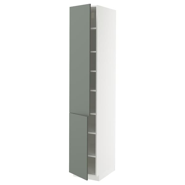 Ikea METOD - High cabinet with shelves/2 doors, white/Nickebo matt grey-green, 40x60x220 cm