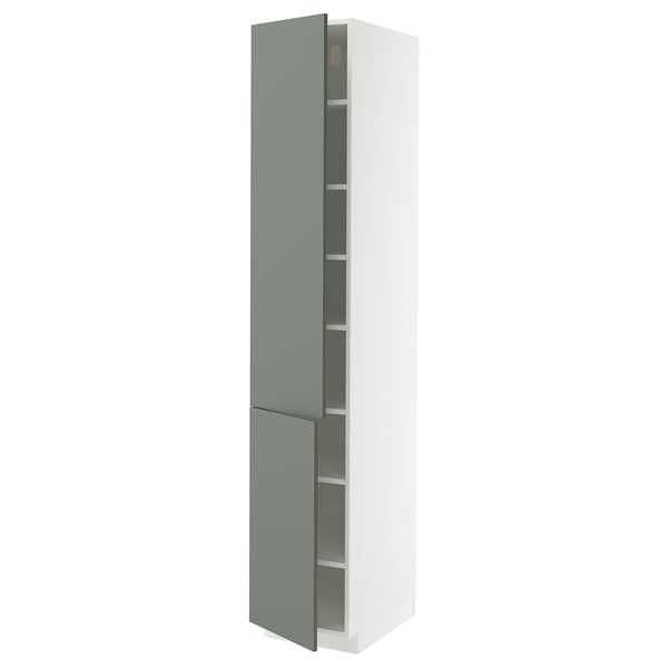 METOD - METOD High cabinet with shelves/2 doors, white/Nickebo matt grey-green, 40x60x220 cm