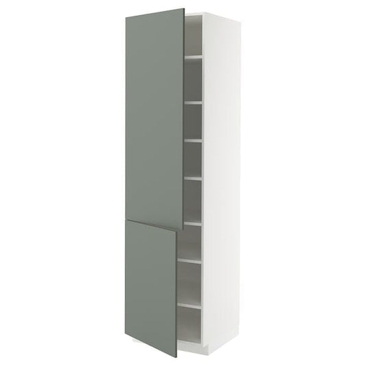 Ikea METOD - High cabinet with shelves/2 doors, white/Nickebo matt grey-green, 60x60x220 cm