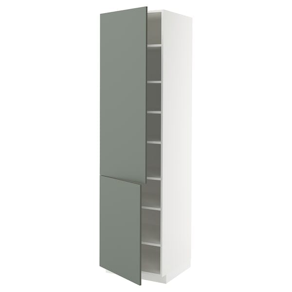 METOD - METOD High cabinet with shelves/2 doors, white/Nickebo matt grey-green, 60x60x220 cm