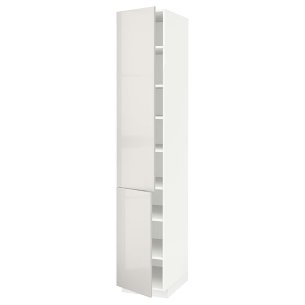 METOD high cabinet with shelves/2 doors, white/Ringhult light grey, 40x60x220 cm