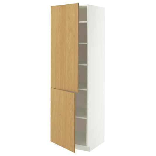 METOD high cabinet with shelves/2 doors, white/Sinarp oak veneer, 60x60x200 cm