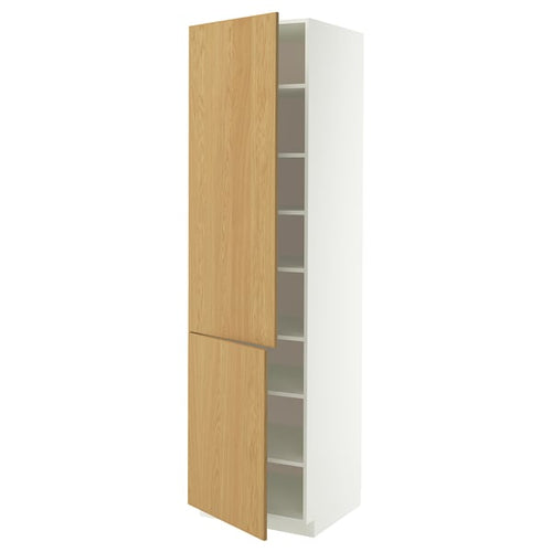 METOD high cabinet with shelves/2 doors, white/Sinarp oak veneer, 60x60x220 cm
