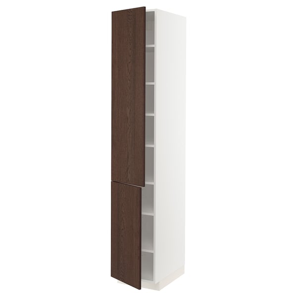 METOD high cabinet with shelves/2 doors, white/Sinarp brown, 40x60x220 cm