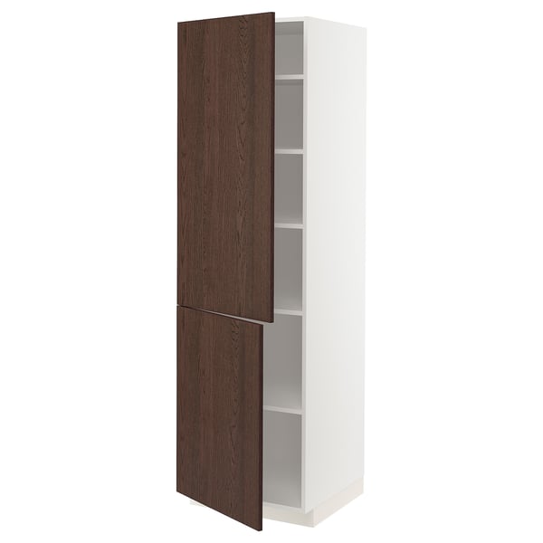 METOD high cabinet with shelves/2 doors, white/Sinarp brown, 60x60x200 cm