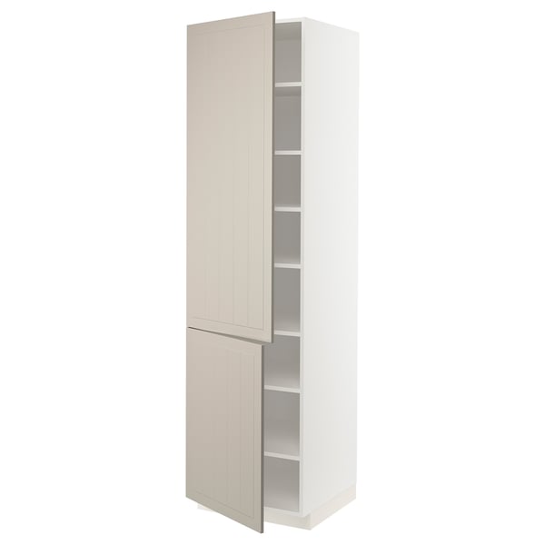 METOD - METOD High cabinet with shelves/2 doors, white/Stensund beige, 60x60x220 cm