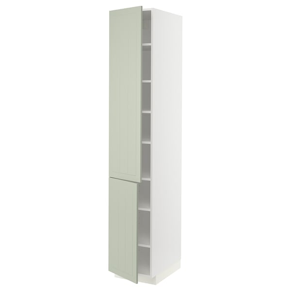 METOD - METOD High cabinet with shelves/2 doors, white/Stensund light green, 40x60x220 cm