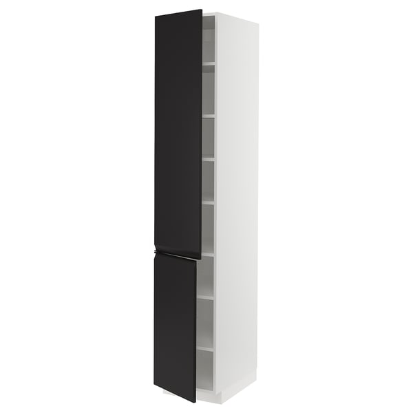 METOD - METOD High cabinet with shelves/2 doors, white/Upplöv matt anthracite, 40x60x220 cm