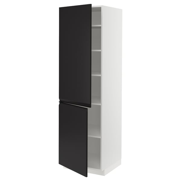 METOD high cabinet with shelves/2 doors, white/Upplöv matt anthracite, 60x60x200 cm