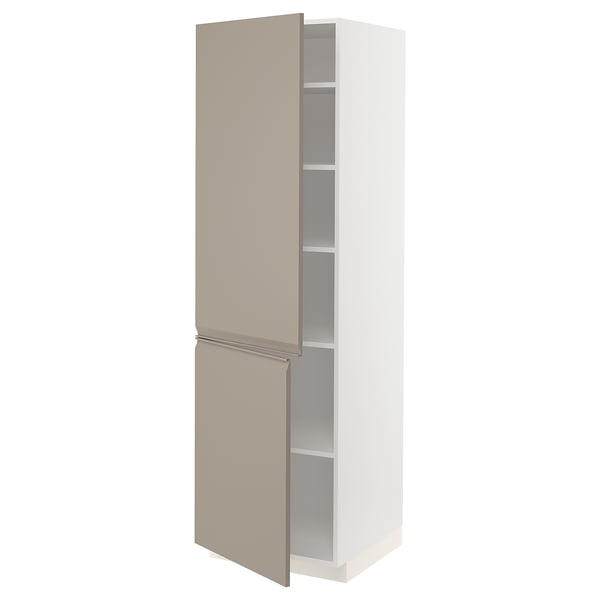 METOD - METOD High cabinet with shelves/2 doors, white/Upplöv matt dark beige, 60x60x200 cm
