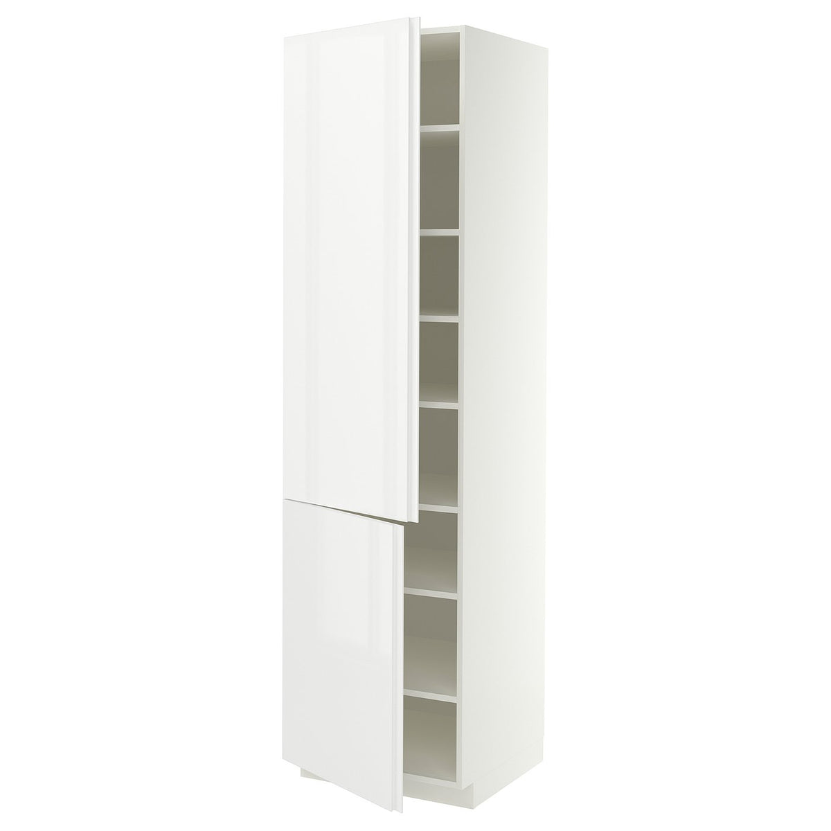 METOD high cabinet with shelves/2 doors, white/VOXTORP high-gloss white vertical handle, 60x60x220 cm