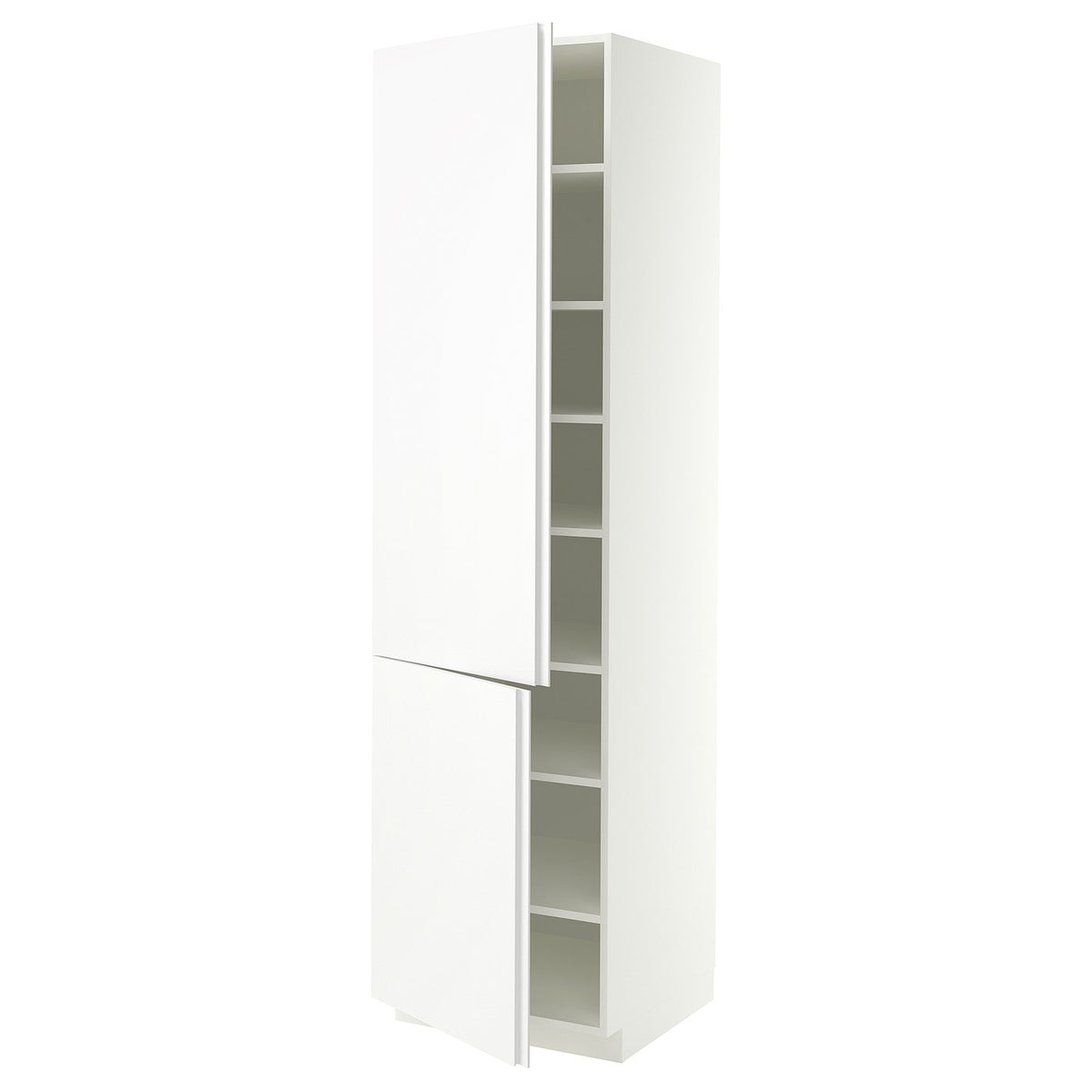 METOD high cabinet with shelves/2 doors, white/VOXTORP matt white vertical handle, 60x60x220 cm