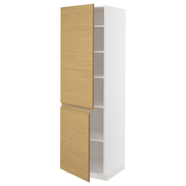 METOD - High cabinet with shelves/2 doors, white/Voxtorp oak effect, 60x60x200 cm