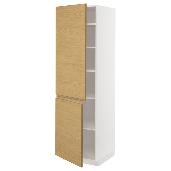 METOD high cabinet with shelves/2 doors, white/Voxtorp oak effect, 60x60x200 cm