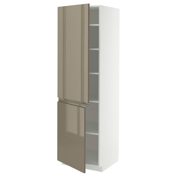 METOD - METOD High cabinet with shelves/2 doors, white/Voxtorp high-gloss dark grey-brown, 60x60x200 cm