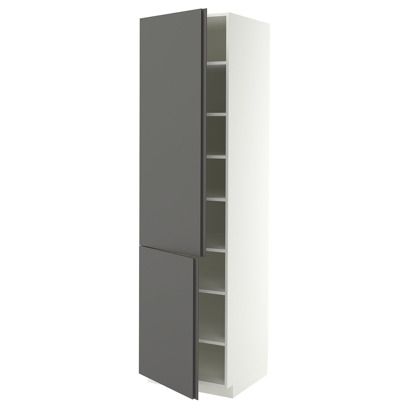 METOD high cabinet with shelves/2 doors, white/VOXTORP dark grey vertical handle, 60x60x220 cm
