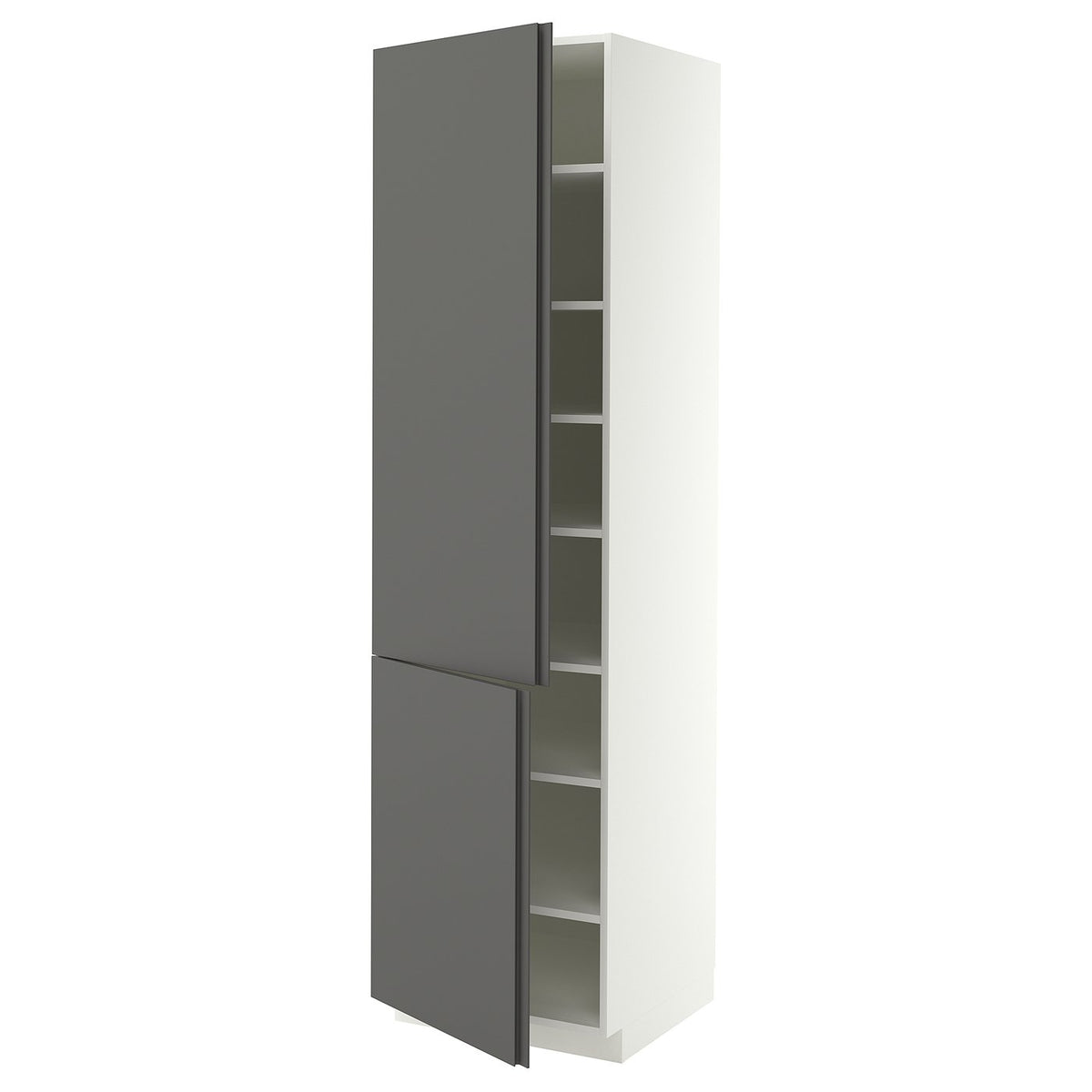 METOD high cabinet with shelves/2 doors, white/VOXTORP dark grey vertical handle, 60x60x220 cm