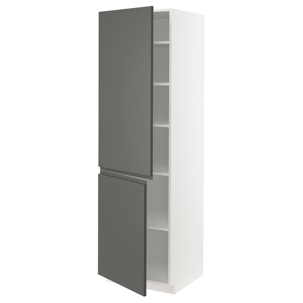 METOD high cabinet with shelves/2 doors, white/Voxtorp dark grey, 60x60x200 cm