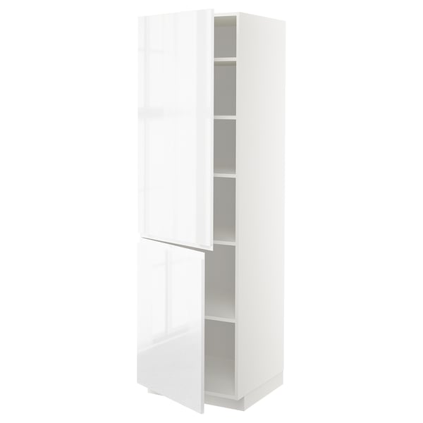 METOD high cabinet with shelves/2 doors, white/Voxtorp high-gloss/white, 60x60x200 cm